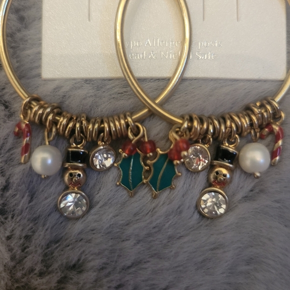 Christmas Holiday Gold Hoop Earrings - Picture 2 of 6